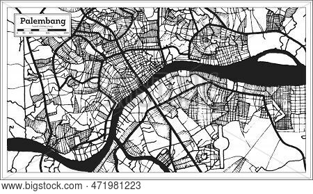 Palembang Indonesia City Map In Black And White Color. Outline Map. Vector Illustration.