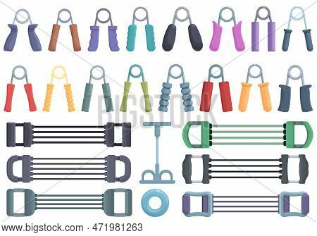 Espander Icons Set Cartoon . Activity Band. Arm Iron