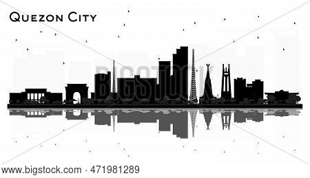Quezon City Skyline Silhouette With Black Buildings Isolated On White. Vector Illustration. Simple F