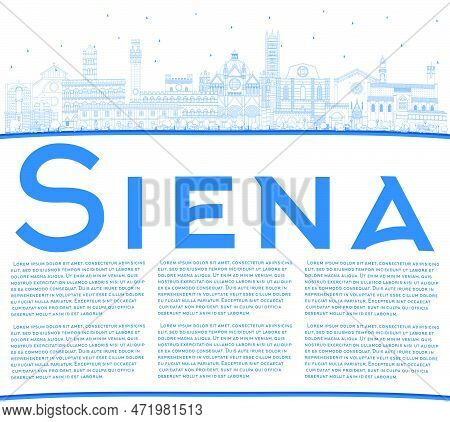 Outline Siena Tuscany Italy City Skyline With Blue Buildings And Copy Space. Vector Illustration. Bu