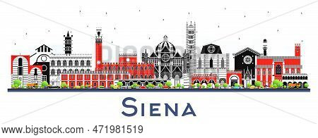 Siena Tuscany Italy City Skyline With Color Buildings Isolated On White. Vector Illustration. Busine