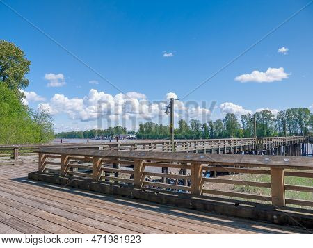 Old Wooden Peir On Fraser River, New Westminster, British Columbia, Canada