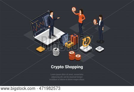 Blockchain Technology, Bitcoin, Altcoins And Trade By Cryptocurrency. Male And Female Characters Man