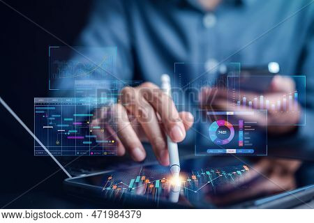 Analyst Working With Computer In Business Analytics And Data Management System To Make Report With K