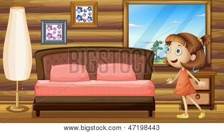 Illustrazione di una ragazza felice all'interno del suo letto