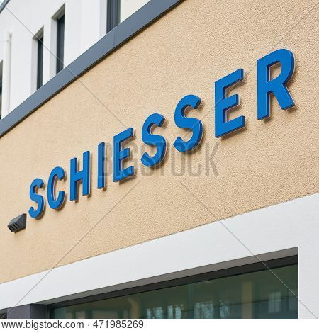 Bad Harzburg, Germany - February 17, 2023: Shop Window And Company Logo Of The Company Schiesser, Th