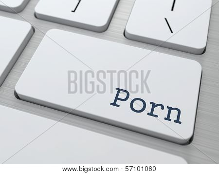 Porn Button on White Computer Keyboard.