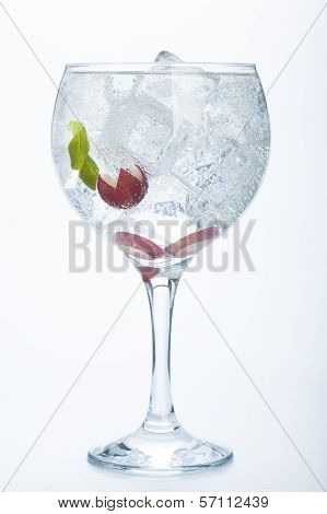 Grape And Lime Gin Tonic Isolated Over White