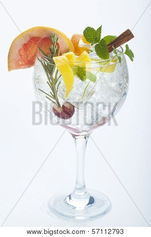 Salad Fruit Gin Tonic Isolated Over White