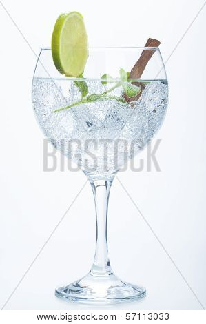 Lemon And Cinnamon Gin Tonic Isolated Over White