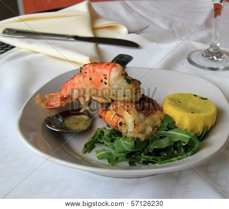 Fresh baked shrimp oreganata with lemon in netting