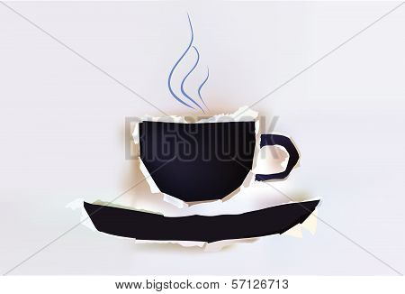Cup of tea or coffee, Ripped paper design for restaurant menu