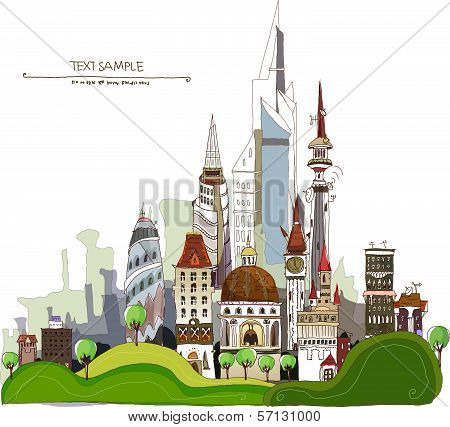 City background Modern city with lots of residential and office buildings