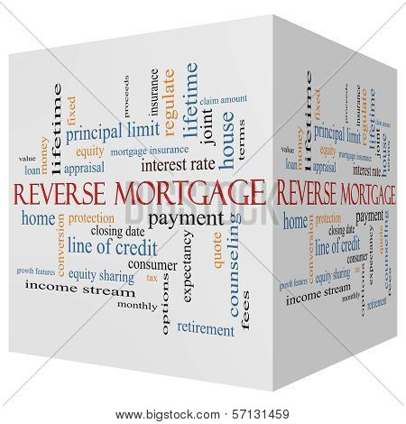 Reverse Mortgage 3D Cube Word Cloud Concept