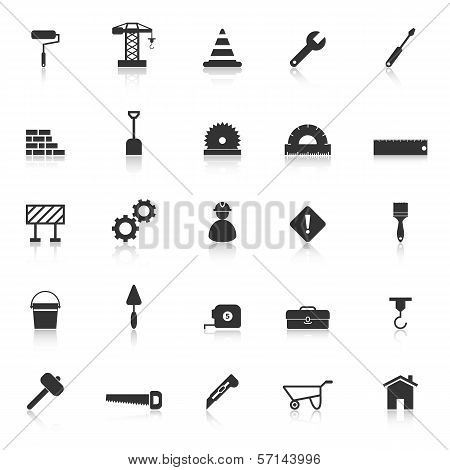 Construction Icons With Reflect On White Background