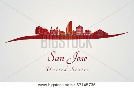 San Jose Skyline In Red