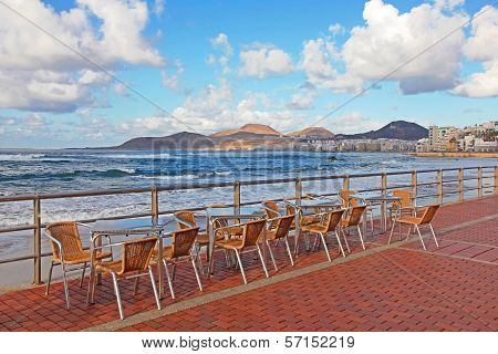 Spain. Canary Islands. Gran Canaria Island. Las Palmas De Gran Canaria. An Open-air Cafe On The Las