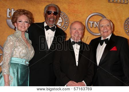 Tova Borgnine and Morgan Freeman, Tim Conway and Ernest Borgnine at the 17th Annual Screen Actors Guild Awards Press Room, Shrine Auditorium, Los Angeles, CA. 01-30-11