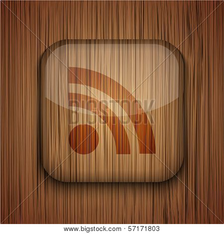 Vector wooden app icon on wooden background. Eps10