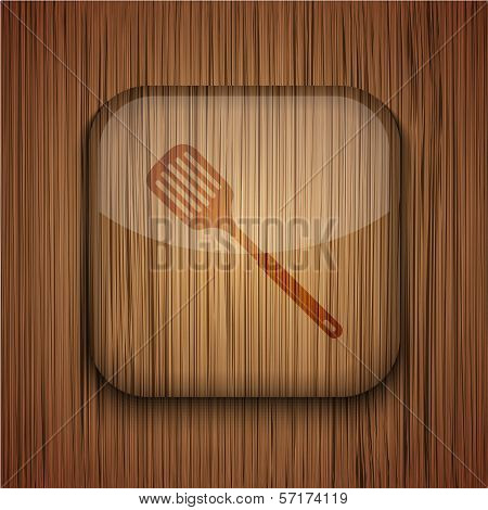Vector wooden app icon on wooden background. Eps10
