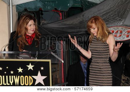 Dana Delaney and Marg Helgenberger at the Marg Helgenberger Hollywood Walk of Fame Star Ceremony, Hollywood, CA 01-23-12