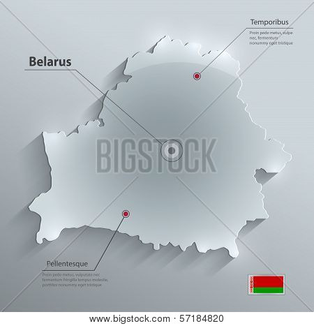 Belarus map flag glass card paper 3D vector