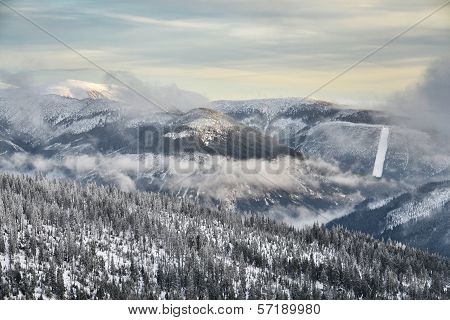 Sunset in a snowy country