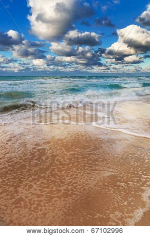 sandy beach and ocean on a sunny day