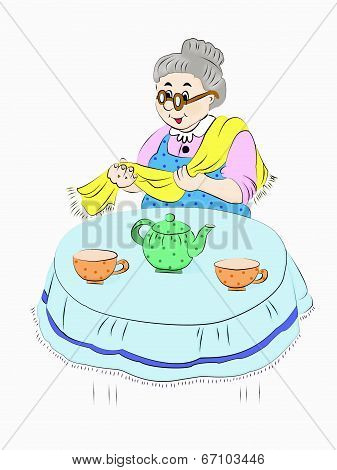Grandmother Laying The Table