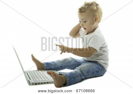 Kid With Laptop And Phone