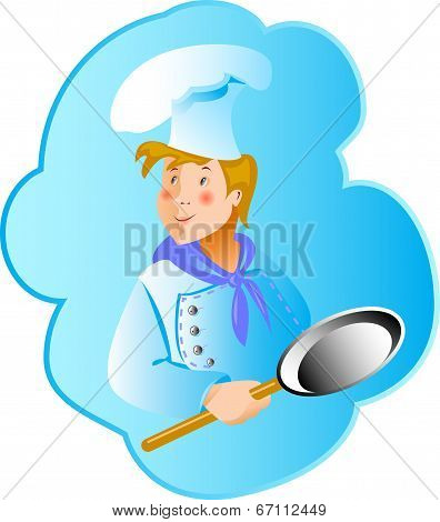 Cook professionin a frying pan