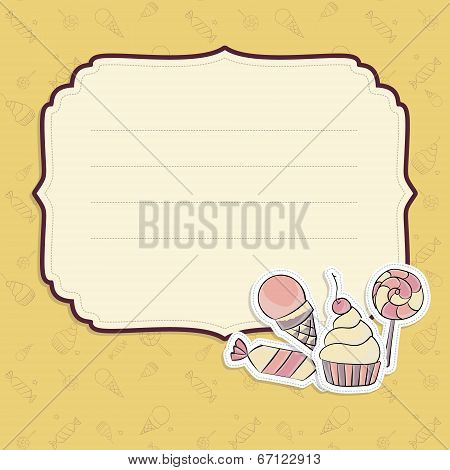 Greeting card with hand drawing candies