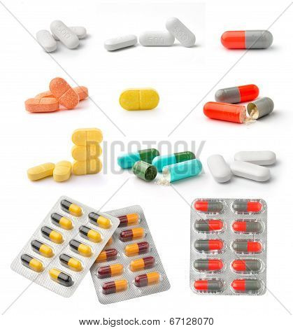 Pills And Capsules Isolated On White Background