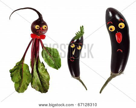 Funny Portraits Made of Beet And Eggplants