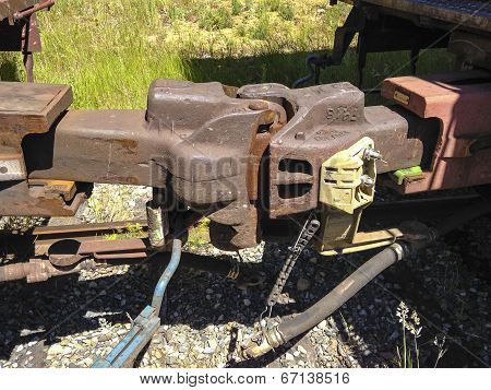 The Interlocked Couplers For Two Railroad Cars