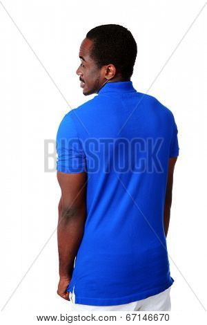 Back view portrait of african man over white background