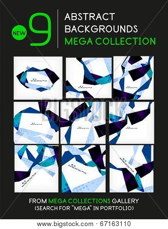 Mega collection of geometric unusual backgrounds made of stylized paper color lines in white space - 9 banner templates