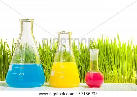 Colorful liquids in three different test tubes