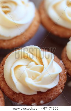 Cup-cake with vanilla butter-cream icing.