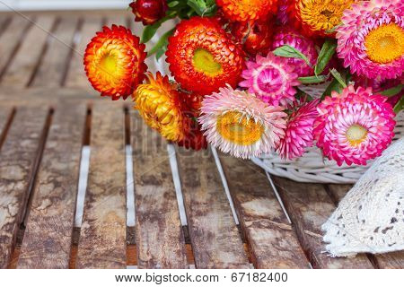Bouquet Of Everlasting Flowers On Table
