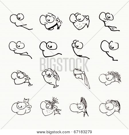 Set of 16 drawing people's for your design