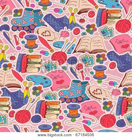 Vector seamless pattern with hobby elements