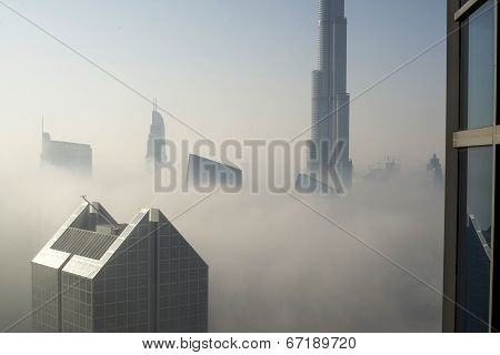 Dubai Skyline covered with fog