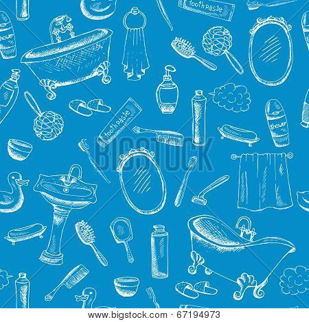 Bathroom Themed Design on Blue Background