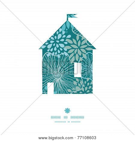 Vector blue and gray plants house silhouette pattern frame