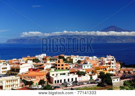 Agulo and El Teide Volcano, La Gomera, Spain, Europe