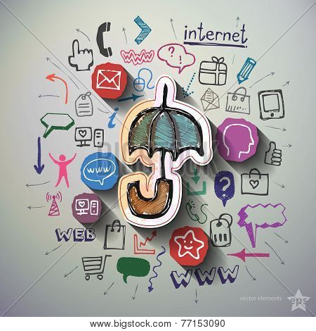 Web commerce collage with icons background