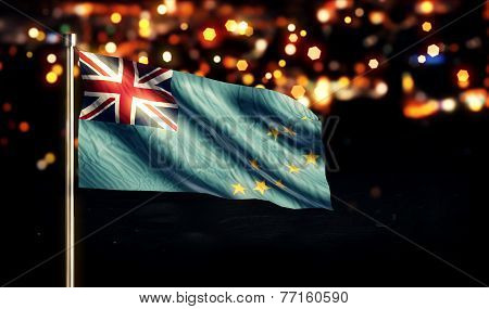 Tuvalu National Flag City Light Night Bokeh Background 3D