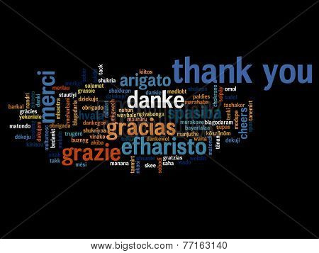 Concept or conceptual abstract thank you word cloud in different languages or multilingual for education or Thanksgiving Day