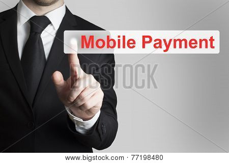 Businessman Pushing Flat Button Mobile Payment
